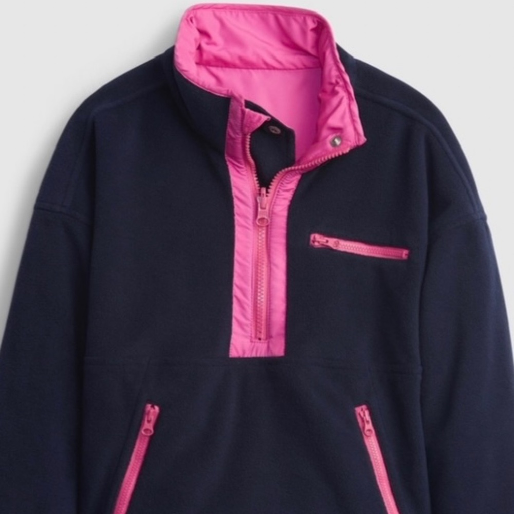 Girl's Gap Reversible Jacket Pink Blue Medium Pullover Kanga Pocket Half-Zip